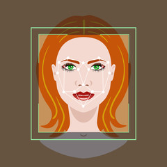 Facial Recognition System with a face of woman, vector illustration
