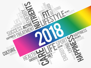 2018 word cloud collage, health concept background