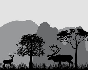 Deer and mountains