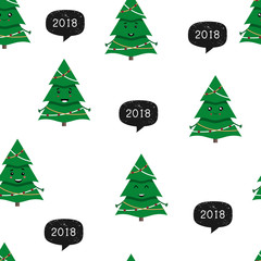 Cute Christmas trees set. Seamless pattern. Vector.