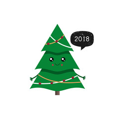 Cute Christmas trees set. Seamless pattern. Vector.