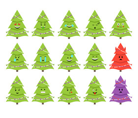 Christmas tree emoticons. Vector. Isolated on white.