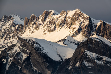 Algier mountain range in the Swiss Alps near Sargans in the evening light