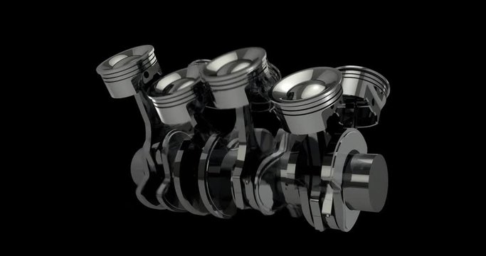 Slow Motion Rotating V8 Engine Pistons On A Crankshaft - Loop