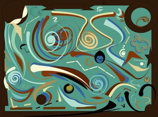 abstract colorful background, fancy curved shapes brown beige on blue