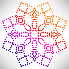 Colorful dotted mandala isolated on white background. Geometric circle element. Vector illustration.