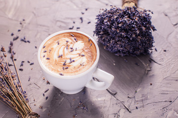 Cup of lavender cappuccino 