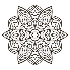 Ornamental round doodle flower isolated on white background. Black outline mandala. Geometric circle element. Vector illustration.