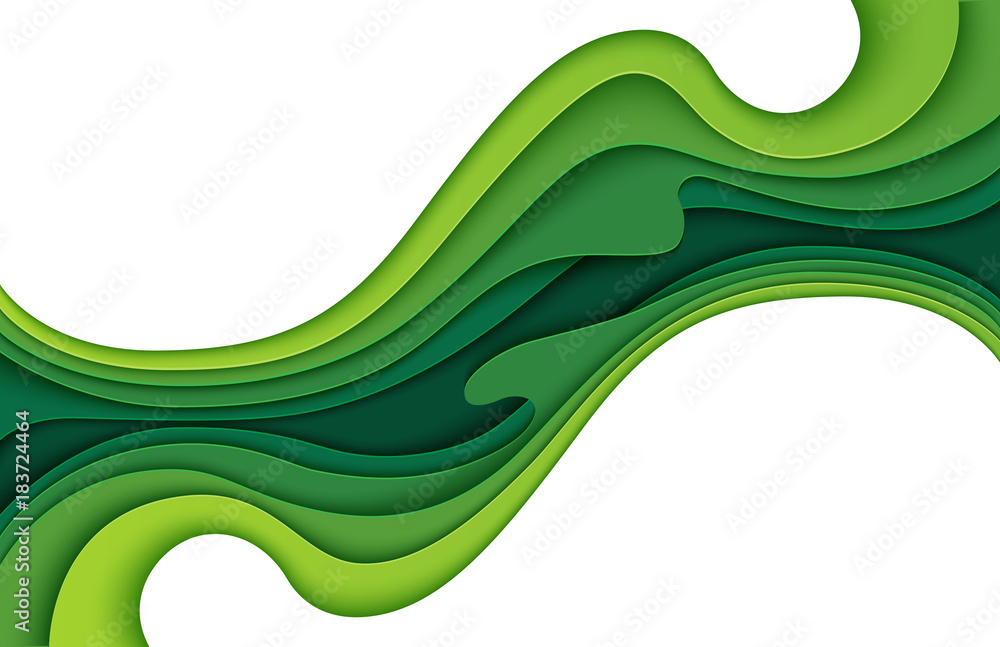 Aufkleber abstract green layers paper carve background.paper art style of nature concept design.vector illustr