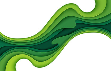 Abstract green layers paper carve background.Paper art style of nature concept design.Vector illustration.