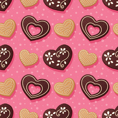 Seamless pattern with gingerbread hearts. Vector Illustration