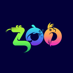 Vector color logo Zoo, pet shop Snake, Hamster, Parrot, Guinea pig, Fish, Aquarium