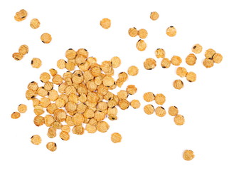 Soybean flakes isolated on white background, top view