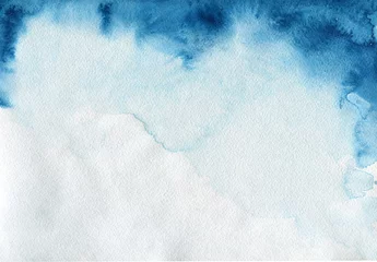 Fotobehang Watercolor blue color shape. Indigo paper texture. Abstract background with splash wet brush. © kris_art