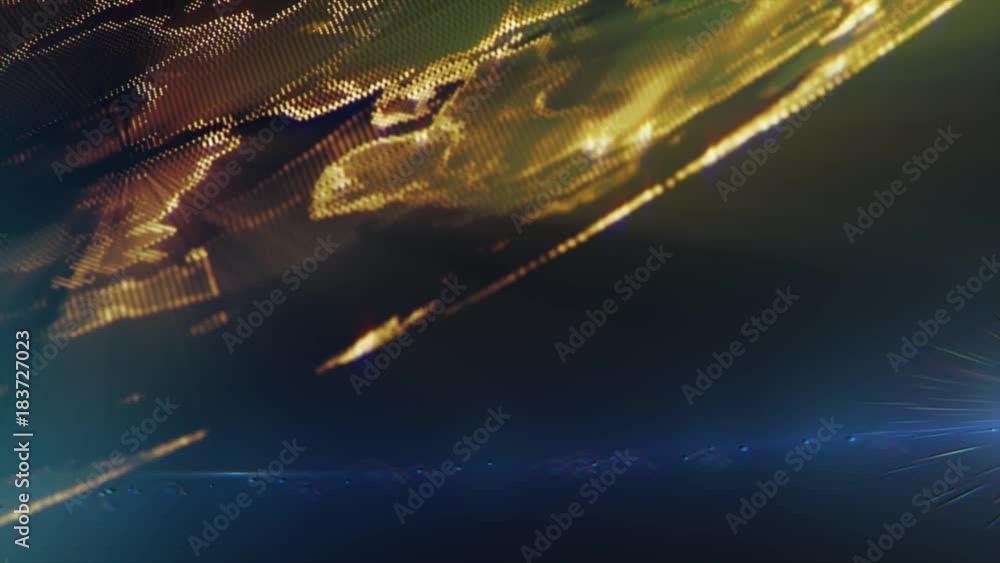 Poster earth global connectivity. abstract background with gold flakes and bokeh. broadcast background. 3d 