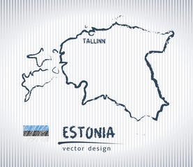 Estonia vector chalk drawing map isolated on a white background
