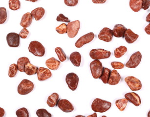 Pile red rocks isolated on white background and texture, top view