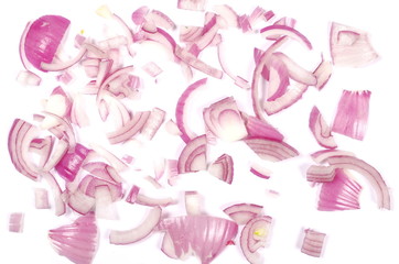 Obraz premium Sliced up red onion isolated on white background, top view