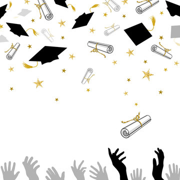 Congratulatory on Graduation with Caps and Diplomas
