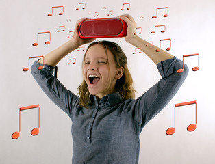 happy girl enjoys the music