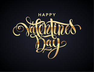 Happy valentines day handwritten text on black background. Vector illustration