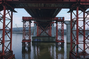 Special metallic designs support the bridge and protect against further destruction. Kyiv, Ukraine