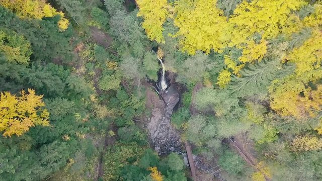 Aerial shoot of beautiful places in carpathian mountains. Waterfall Zhenetskyi Huk , Ukraine