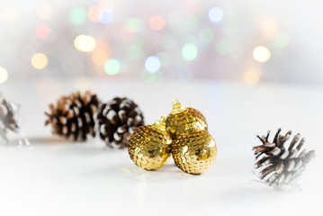 Fototapeta na wymiar christmas decoration on bright background, gift boxes and tree