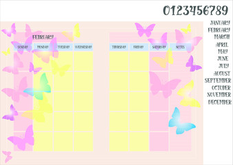Monthly planner book on the background with butterflies and names of months with numerals