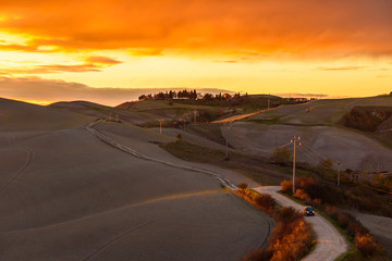 Idyllic and colorful tuscan countryside in autumn