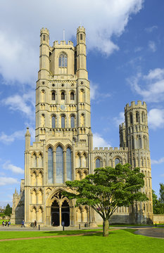 Cathedral Church of the Holy and Undivided Trinity of Ely - West front (main entrance). The present building dates back to 1083, and cathedral status was granted it in 1109. England
