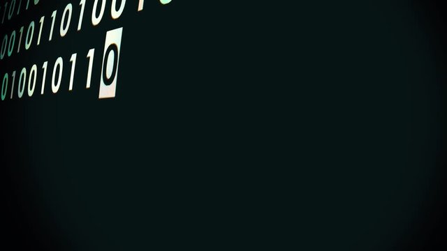 white bynary code fast typing on curved glitch old led lcd display 3d animation background loop - new quality retro vintage numbers letters coding techno joyful video footage