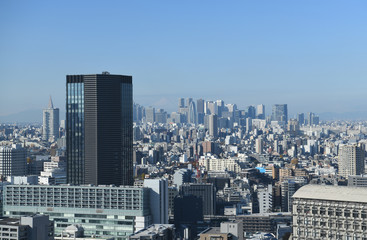 日本の東京都市景観「富士山と新宿の高層ビル群などを望む」
