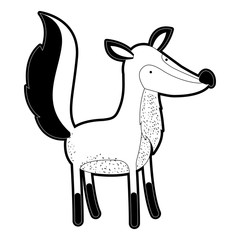 fox cartoon in black silhouette with thick contour vector illustration