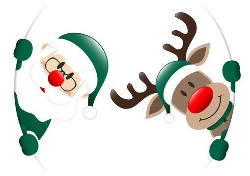 Dark Green Rudolph & Santa Round Banner