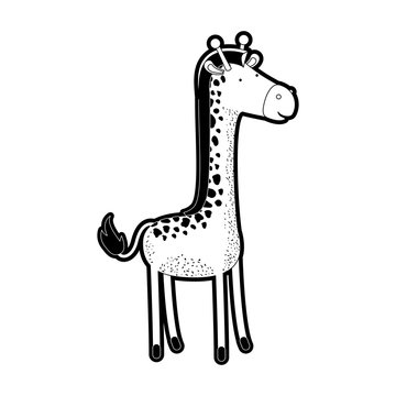giraffe cartoon in black silhouette with thick contour vector illustration