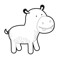 hippopotamus cartoon in black silhouette with thick contour vector illustration