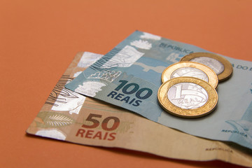 Notes of Real, Brazilian currency. Money from Brazil.