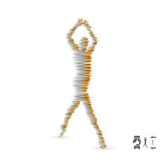 Man is posing and dancing. 3d model of man. Sport symbol. Vector illustration.