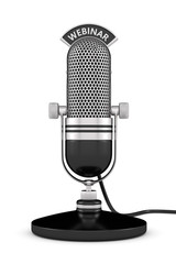 3d render of microphone with webinar text