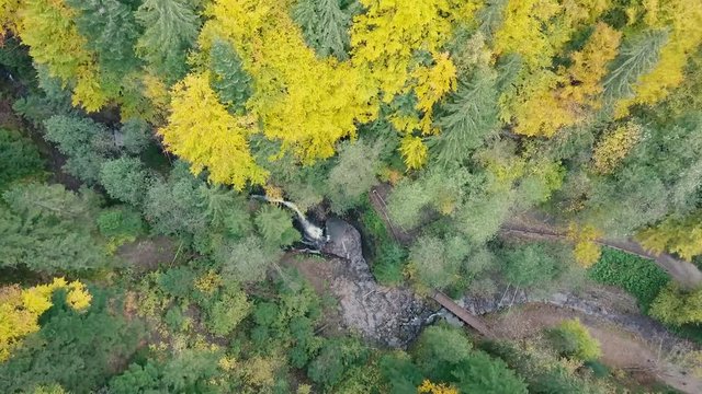 Aerial shoot of beautiful places in carpathian mountains. Waterfall Zhenetskyi Huk , Ukraine