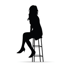 girl beauty silhouette sitting on chair illustration
