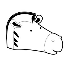 zebra cartoon head in black silhouette with thick contour vector illustration