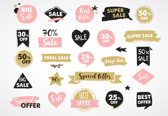 Obraz premium Super Sale labels, modern hand drawn stickers and tags