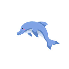 Cartoon trendy style dolphin jumping. Friendly kid design for education. Simple gradients.