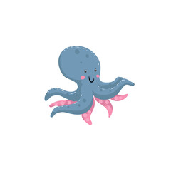 Trendy cartoon style octopus character. Simple gradient flat design for kid education. Underwater life.