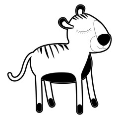female tiger cartoon with closed eyes expression in black silhouette with thick contour vector illustration