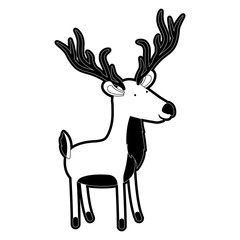 deer cartoon with black sections silhouette with thick contour vector illustration