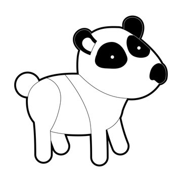 panda cartoon with black sections silhouette and thick contour vector illustration
