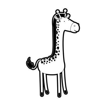 giraffe cartoon with black sections silhouette and thick contour vector illustration